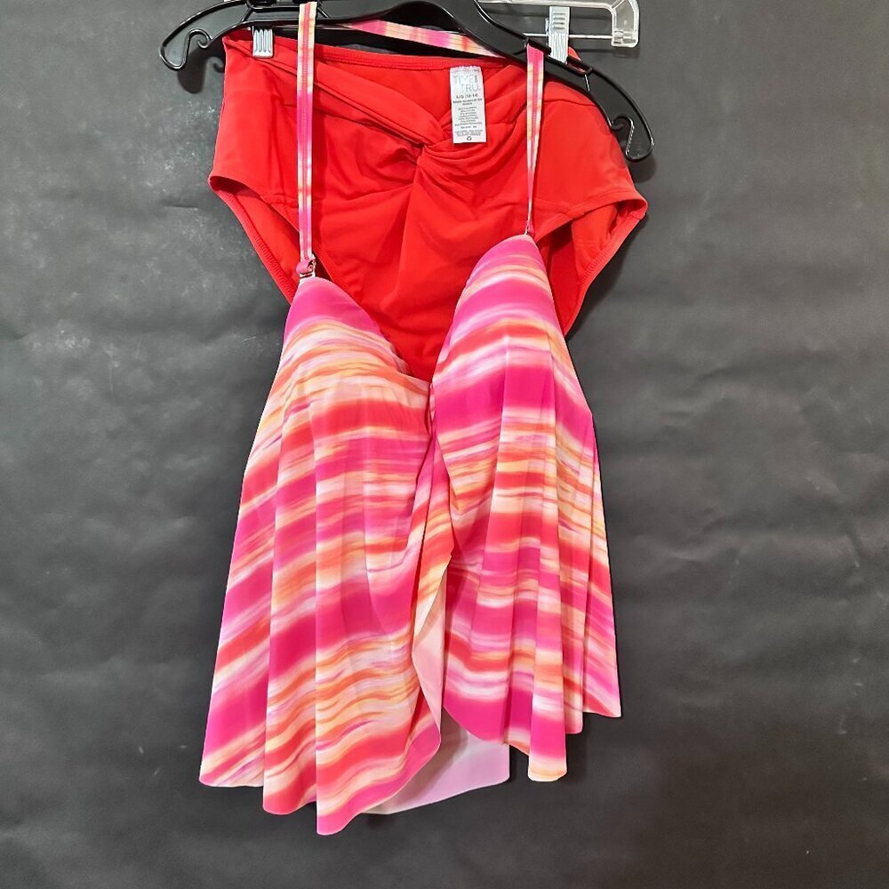 Coco Reef Contours Pink Tankini Top 38D Swimwear Bathing Suit Red Time Tru Large